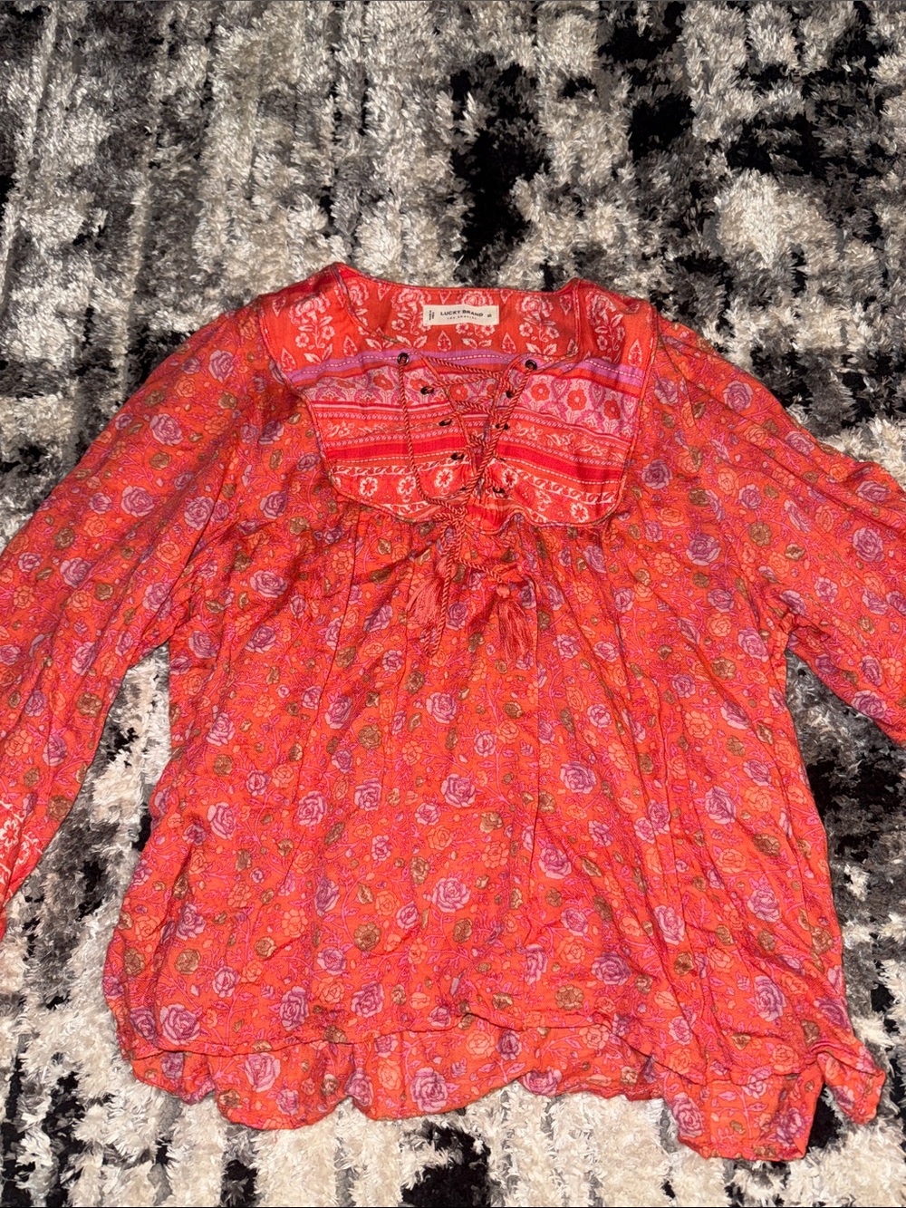 Lucky Brand Red Floral Peasant Blouse